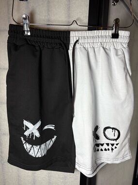 Two-Tone Black & White Graphic Athletic Men's Shorts